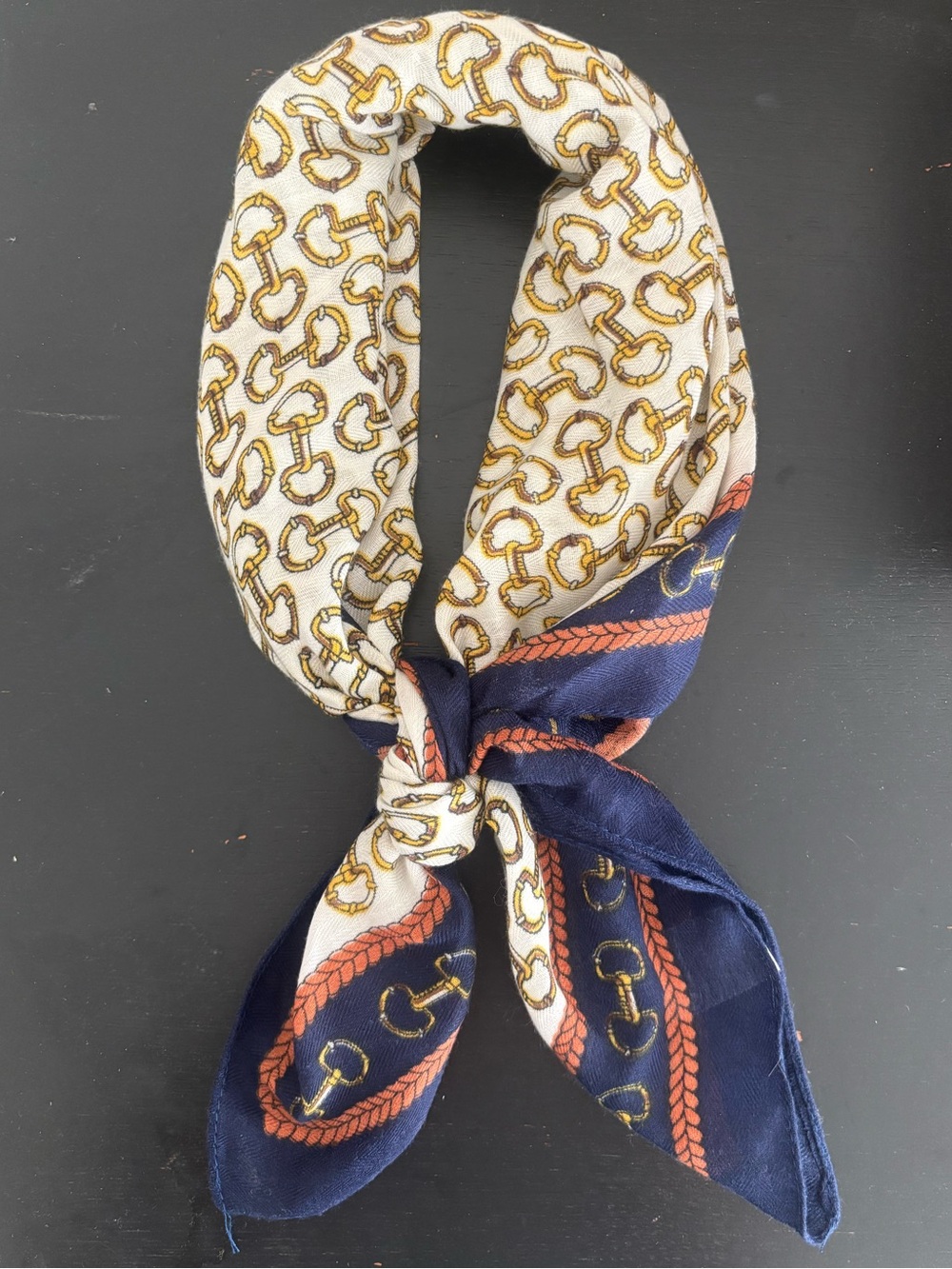 La Valentina Brushed Square Navy & Ivory Equestrian Print Neck Scarf